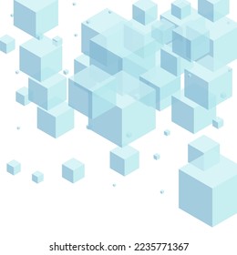 einfarbiger kubischer Hintergrund, weißer Vektorgrafik. Polygon Digital Texture. Blauer grauer Block 3d Vorlage. Chaos Card. Weißer Blockchain Cube.