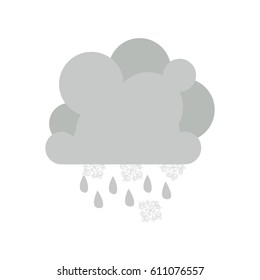 monochrome cumulus cloud with snowflakes and raindrops vector illustration