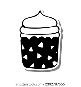 Monochrome Cupcake Layers on white silhouette and Gray shadow. Vector illustration for decoration or any design.
