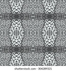 Monochrome Curly Abstract Seamless Doodle Pattern