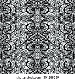 Monochrome Curly Abstract Seamless Doodle Pattern