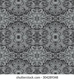 Monochrome Curly Abstract Seamless Doodle Pattern