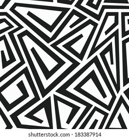 monochrome curve maze seamless pattern