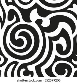Monochrome Curved. Geometric seamless pattern.