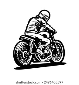 Monochrome of custom biker silhouette vector art isolated. Best for garage, mechanic and motor club related industry