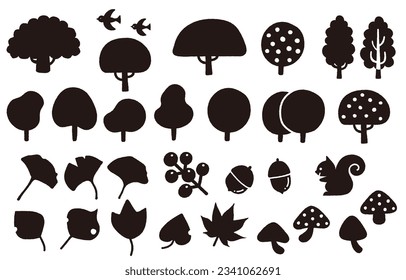 Monochrome cute autumn material set