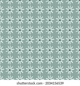 Monochrome cute daisy seamless pattern vector design. Floral seamless pattern in blue soft green background.