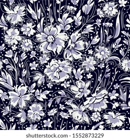 Monochrom niedlichen floralen nahtlosen Muster mit Gänseblümchen, Briar und Wildblumen 