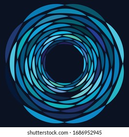 monochrome cyclic, cycle concentric rings. revolved spiral, vortex, whorl. abstract circular, radial loop shape, element