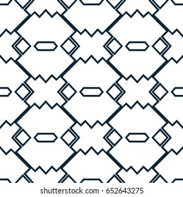 Monochrome dark blue seamless pattern on white. Repeated ornamental texture. Abstract background. Designed for prints, fabric, textile, napkin, decor and other.