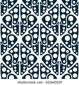 Monochrome dark blue seamless pattern on white. Repeated ornamental texture. Abstract background. Designed for prints, fabric, textile, napkin, decor and other.