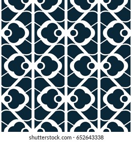 Monochrome dark blue seamless pattern on white. Repeated ornamental texture. Abstract background. Designed for prints, fabric, textile, napkin, decor and other.