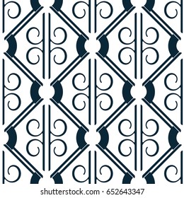 Monochrome dark blue seamless pattern on white. Repeated ornamental texture. Abstract background. Designed for prints, fabric, textile, napkin, decor and other.