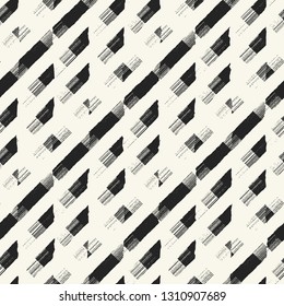 Monochrome Dashed Diagonal Striped Broken Graphic Textured Background. Seamless Pattern.