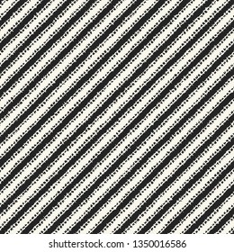 Monochrome Dashed Diagonal Striped Variegated Textured Background. Seamless Pattern.