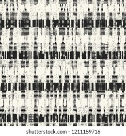 Monochrome Dashed Striped Grain Textured Distressed Background. Seamless Pattern.