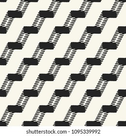 Monochrome Dashed Stroke And Block Graphic Motif. Seamless Pattern.