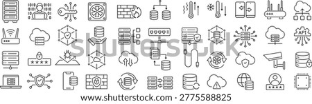 Monochrome Data Center Line Icon Set in Vector