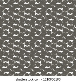 Monochrome decorative background with confusing geometric elements. Small crosses, oblique stripes and parallelograms. Textile pattern. Vector illustration.
