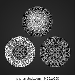 Monochrome decorative design element with a circular pattern. Mandala. Vector illustration