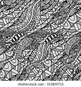 Monochrome Decorative hand drawn nature ornamental ethnic vector background