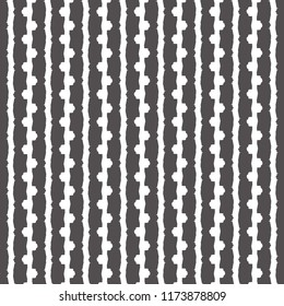 Monochrome decorative pattern with vertical toothed stripes. Textile print. Vector illustration.
