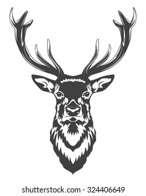 Monochrome deer head isolated on white background. Vector EPS8 illustration. 