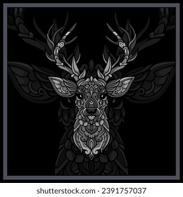 Monochrome Deer head mandala arts isolated on black background