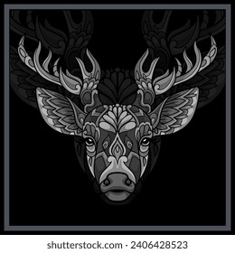 Monochrome Deer head mandala arts.