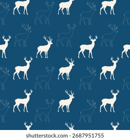 Monocromático veado padrão vetor sem costura, papel de parede de Natal e design de impressão têxtil de inverno.