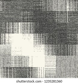 Monochrome Degrade Effect Block Textured Graphic Motif. Seamless Pattern.