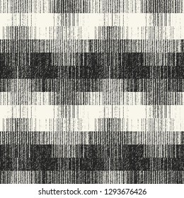 Monochrome Degrade Effect Striped Textured Graphic Motif. Seamless Pattern.