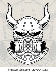 Monochrome Demon with Gas Mask. Premium vector