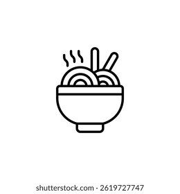 Monochrome depiction of ramen bowl with chopsticks and steam icon design
