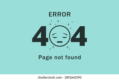 Monochrome design of 404 error web page. Modern vector illustration with sad emoji. Blue background.