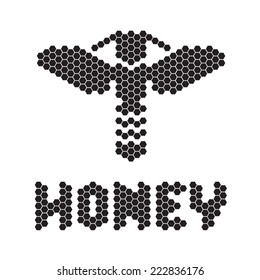 monochrome design with bee and honey in the form of honeycomb