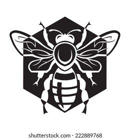 monochrome design with bee and of honeycomb