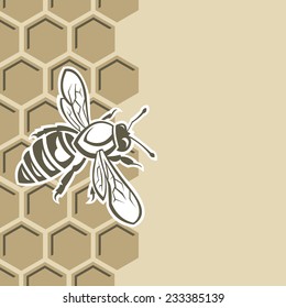 monochrome design with bee and of honeycomb