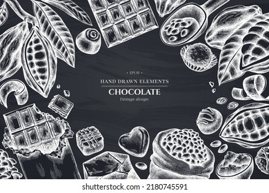 Monochrome design with chalk cocoa beans, cocoa, chocolate, chocolate candies