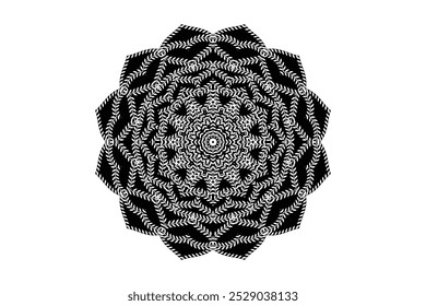 A monochrome design displaying a circular pattern, emphasizing geometric shapes and visual harmony