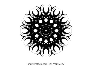 Monochrome Design Featuring a Flower at the Center with Intricate and Elegant Patterns	