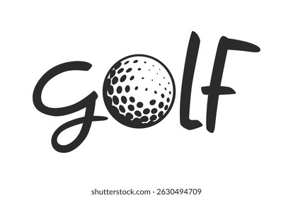 Monochrome design featuring stylized golf lettering with a ball icon.
