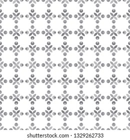 Monochrome design for printing on fabric, textile, paper, wrapper, scrapbooking, tiles. Repetition of authentic geometric shapes. Grey circle 
elements pattern.
