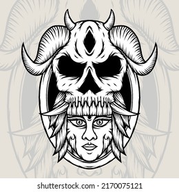 Monochrome Devillady Illustration. Premium vector