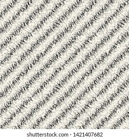 Monochrome Diagonal Crumpled Strokes Effect Textured Background. Seamless Pattern.