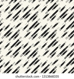 Monochrome Diagonal Dashed Brushed Textured Background. Seamless Pattern.