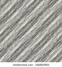 Monochrome Diagonal Grain Stroke Canvas Textured Background. Seamless Pattern. 