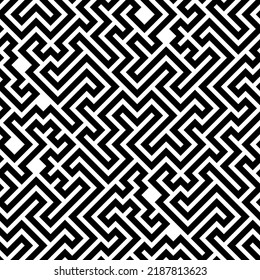 Monochrome diagonal maze seamless pattern