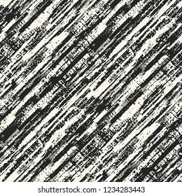 Monochrome Diagonal Striped Paint-Splattered Effect Textured Background. Seamless Pattern.
