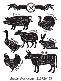 monochrome diagram guide for cutting meat